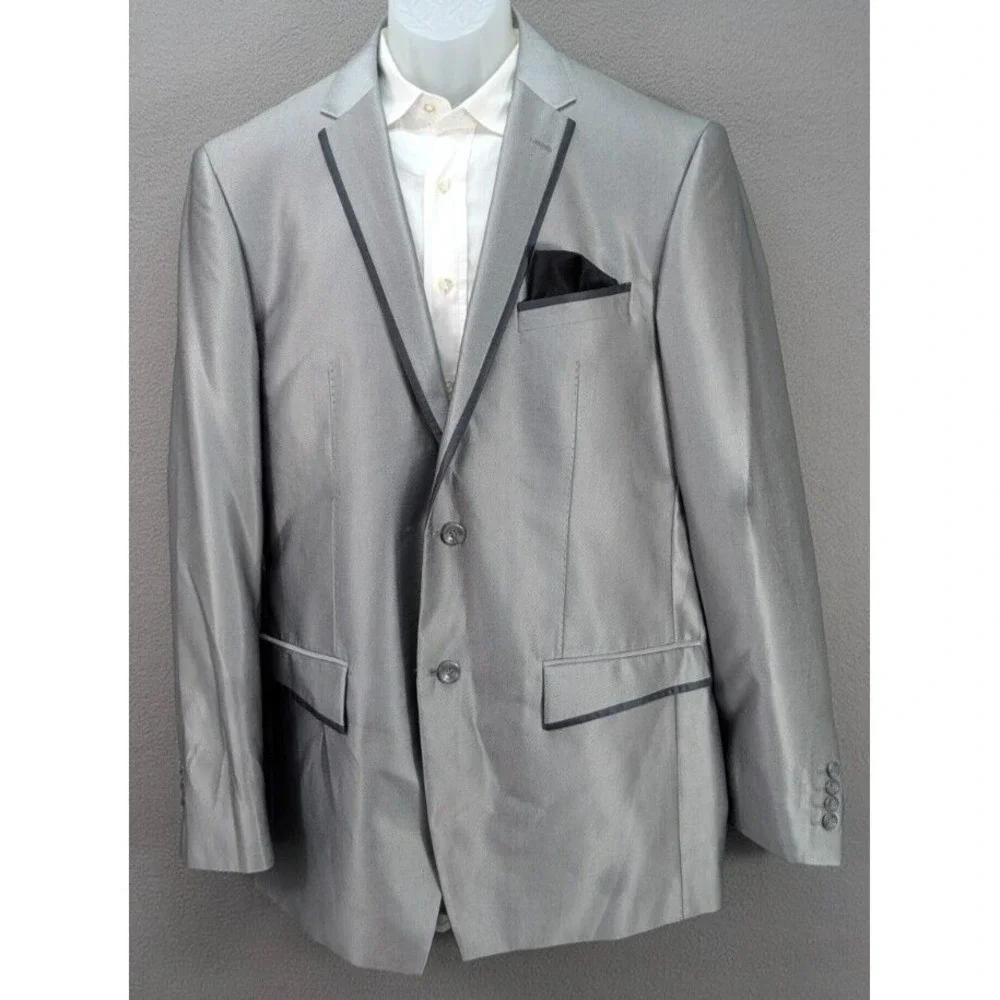 Vinci Sport Coat Blazer Mens Silver Two Button Rayon Blend Formal Wedding Sz 44L